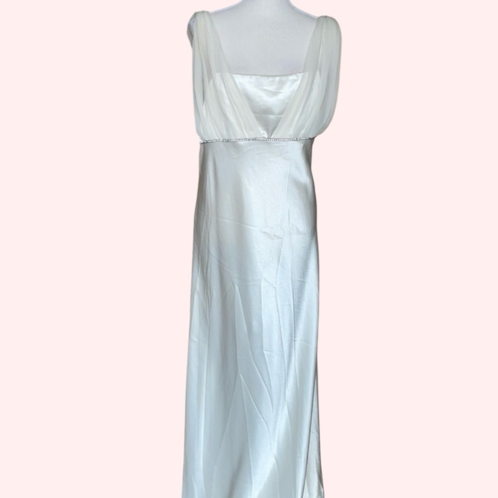 Fiesta Cream Ivory Satin Chiffon Rhinestone Column Formal Prom Bridal Dress XLG - Picture 14 of 14